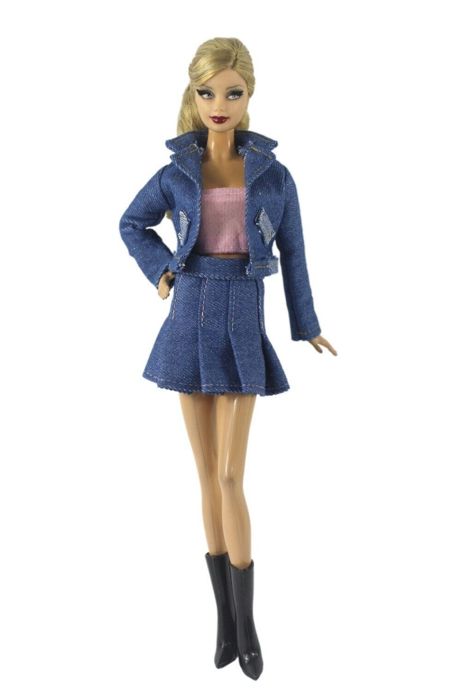 barbie denim outfit Bulan 5 Fashion / Doll Outfit Denim Jacket Skirt Top Boots For