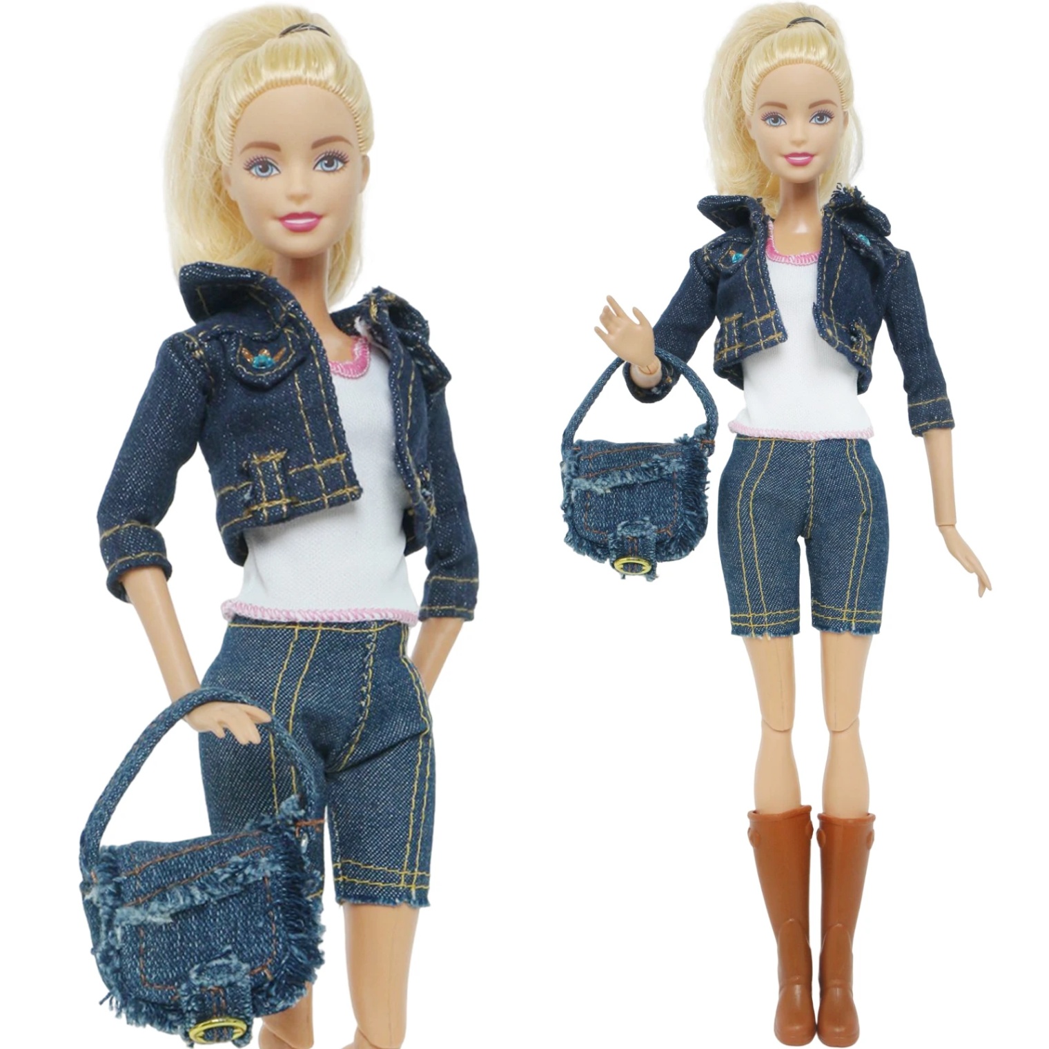 barbie denim outfit Bulan 5 Quality Doll Outfit Denim Suit Jacket Coat Vest Tops Short Pants Boots  Shoes Bag Daily Clothes for Barbie Doll Accessories Toys