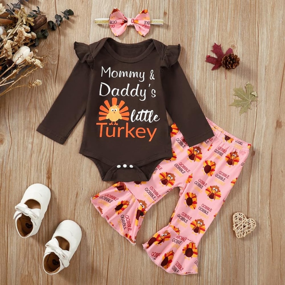 toddler thanksgiving outfit Niche Utama Home Toddler Girls My First Thanksgiving Outfit Baby Girl Pumpkin Gobble Turkey  Pant Set